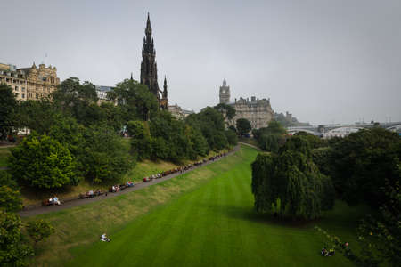 Edinburgh city park, Princes garden on a cloudy day, Scotland