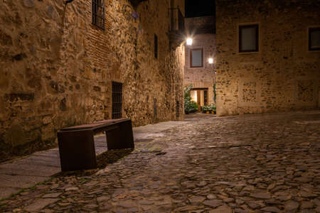 Night scape of CÃ¡ceres old town city,   Extremadura, Spain