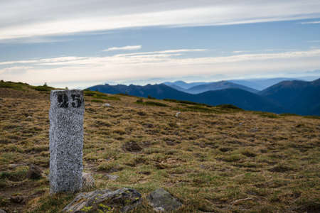 Mountain landscape in Guadarrama mountain range on a cloudy day, PeÃ±alara, Madrid, Spainの写真素材