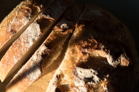 Macro close-up image of a sliced bread