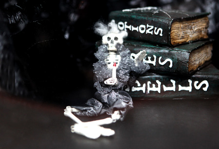 Halloween Skeleton ghost and spell booksの写真素材