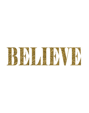 Gold Glitter Believe text wordの写真素材