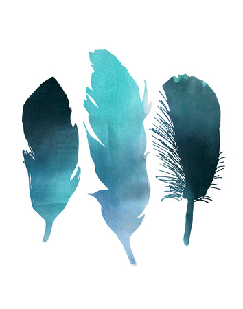 Blue Watercolor Bird Featherの写真素材