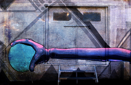 Urban Art Spray Paint Tagging Hand Holding a Ballの写真素材