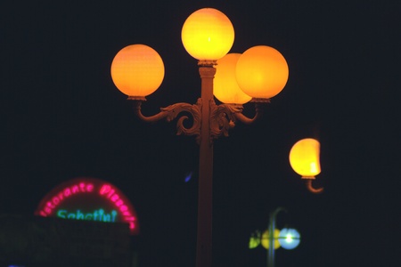 Benalmadena, Malaga, Spain - 19 May 2012.- Urban Life: neon lights at night