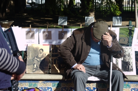 Seville, Spain - 26th January 2013 - Man sitting at a concentration in behalf of the Francoのeditorial素材