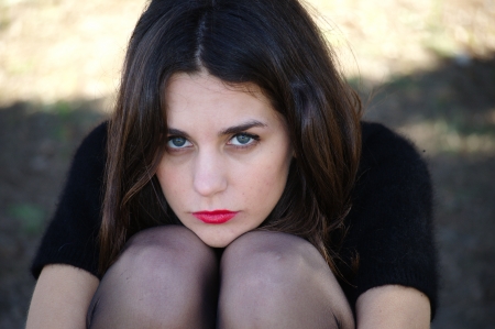 Chin on the knees1の写真素材