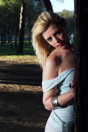 In a blue dress の写真素材