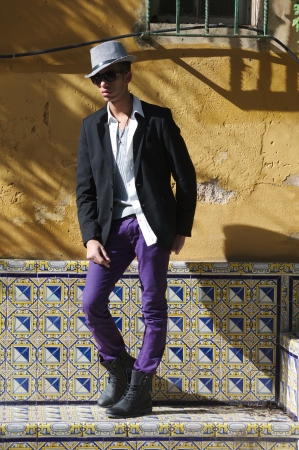 man standing In front of a wallの写真素材