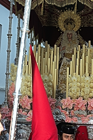 Carmona, Seville., Spain.- 27th March 2013.- Holy week procession.- Float and penitent 27のeditorial素材
