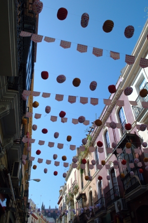 Street decorated with paper lanterns in Seville  Spain  17の写真素材