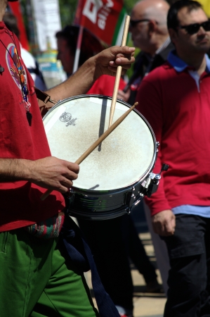 Spain, Seville, 1st May, 2013: Labour Day. Drummers at a protest rally 80のeditorial素材