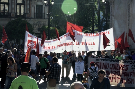 Seville (Spain) 1st June 2013: Demonstration against the government. Against the sun 42のeditorial素材