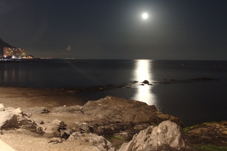 Full moon at nightの写真素材