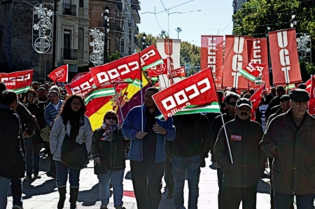 Seville  Spain  24th November 2013 Protests against the Government cuts 70   Flags and bannersのeditorial素材