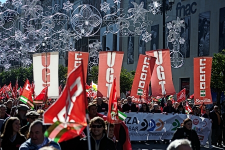 Seville  Spain  24th November 2013 Protests against the Government cuts 60   Flags and bannersのeditorial素材