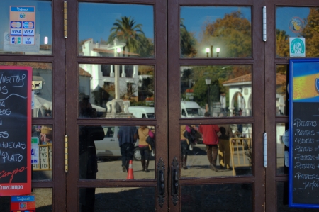 Fuenteheridos  Huelva  Spain - 30-11-2013 Open air market  Reflections on a door 17