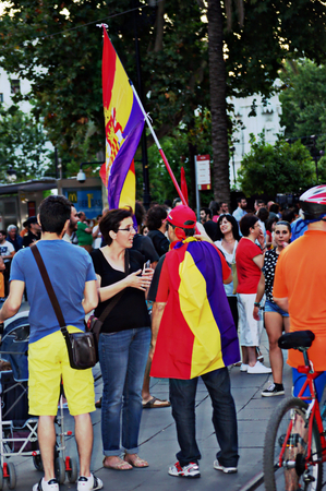 Sevilla 2nd June 2014 -Protests against the monarchy  Republican flag 6のeditorial素材