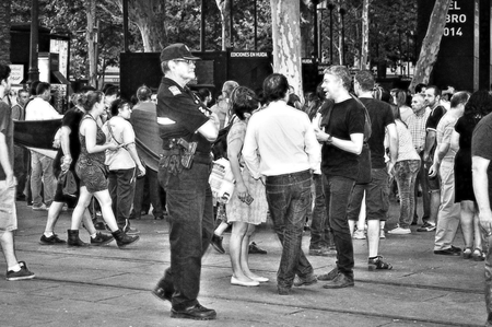 Sevilla 2nd June 2014 Protests against the monarchy  Policeman on dutyのeditorial素材