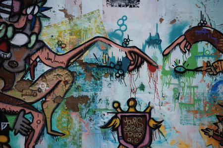 Carmona  Seville  Spain 24th June 2014 - Graffiti in Carmona - Inspiration on Michaelangelo - Variation twoのeditorial素材