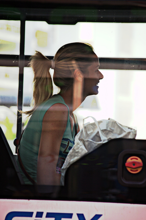 24th July 2014 La Manga del Mar Menor Murcia  Spain -  XXXVI - A girl on the busのeditorial素材