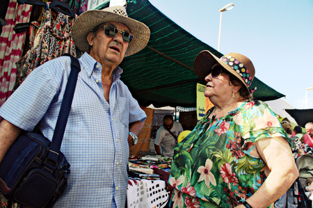 27th July 2014 Cabo de Palos Murcia  Spain -  XXXII - People in a street market at Cabo de Palosのeditorial素材