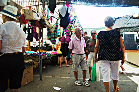 27th July 2014 Cabo de Palos Murcia  Spain -  X - People in a street market at Cabo de Palosのeditorial素材