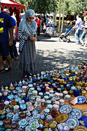Sevilla (Spain) 6th September 2014 - Roman market 65 - Pots for saleのeditorial素材