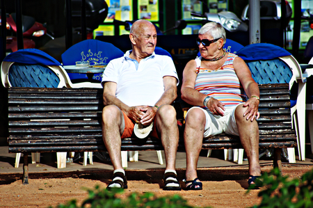 Lloret de Mar (Girona) Spain 15-10-2014 - Urban life: Couple resting 107のeditorial素材
