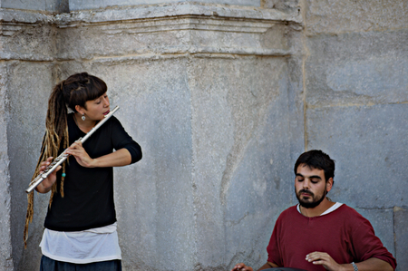 Girona (Spain) - 19-10-2014 Urban life - Street musician 24のeditorial素材