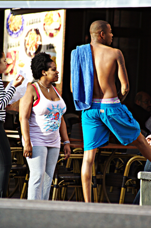 Blanes (Girona) Spain - 19-10-2014 Urban life - Standers byのeditorial素材