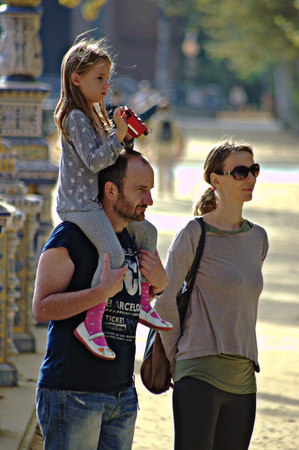 Seville (Spain) 1st Septembr 2014 Urban life - Family in the street 48のeditorial素材