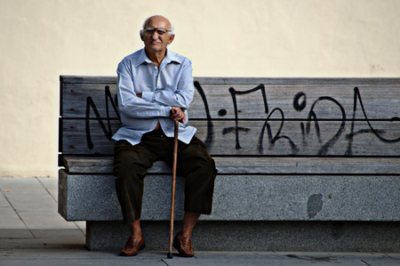 Seville (Spain) 1st Septembr 2014 Urban life - Old man resting in the street 44のeditorial素材