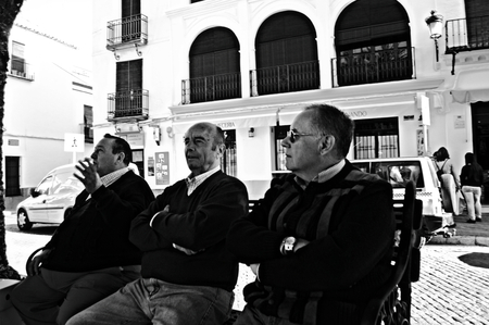 Carmona, Seville, Spain, 6th November 2014 Urban life - Men sitting in the street 18のeditorial素材