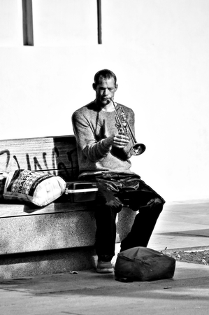 Seville (Spain) 29th November 2014 Urban Life - Man playing the trumpet 37のeditorial素材