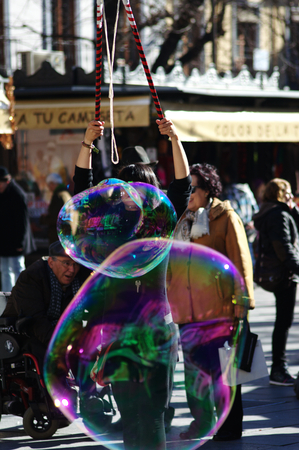 Granada 2nd January 2015 - Street artist making bubblesのeditorial素材