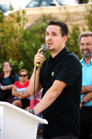 Carniona Seville  21st  May 2015 Antonio Toranzo a young politician during his interventionのeditorial素材