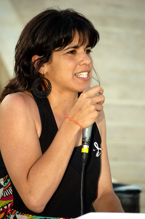 Carmona Seville 21st May 2015 Teresa Rodr5iguez a member of the Andalusian parliament during her interventionのeditorial素材