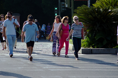 Seville, Spain, July 29 2015 - Urban life - People walking in the streetのeditorial素材