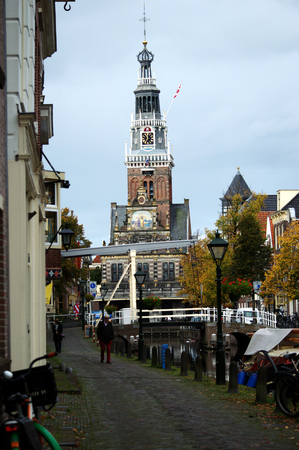 Netherlands, Alkmaar, 9th October 2015 Canal in the city centreのeditorial素材