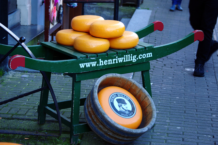 Netherlands, Amsterdam 11th October 2015 - Flower market . selling cheese outdoorのeditorial素材