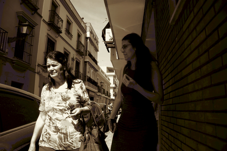 Seville - Spain - 24 May 2016 - Urban life. Ladies walking in the streetのeditorial素材