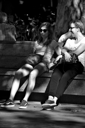 Seville, Spain, 27th September, 2016 - Ladies sitting oudoorsのeditorial素材