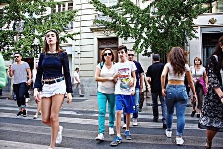 Granada, Spain, 1st October 2016- Urban life, People walking in the streetのeditorial素材