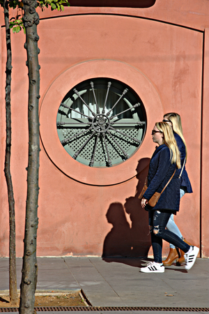 Seville (Spain) 21st December 2016 - Urban life - young ladiesw walking in the streetのeditorial素材