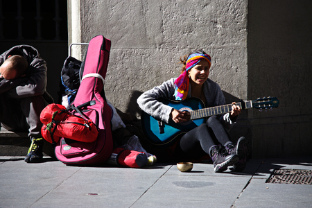 Seville, 8th February 2017 - Urban life. Street musicianのeditorial素材