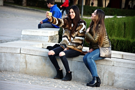 Granada, 25th March, 2017 - Youngsters in the cityのeditorial素材