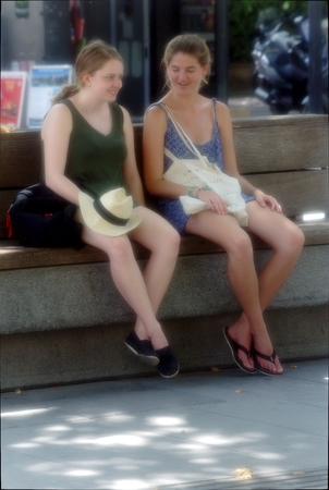 Seville, S'pain, 14th June 2017 - Dreamy urban life - People sitting in the streetのeditorial素材