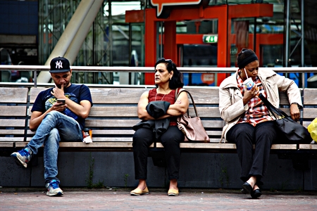 Rotterdam, Netherland, 15-7-2017 - Urban life, people sitting outdoorsのeditorial素材