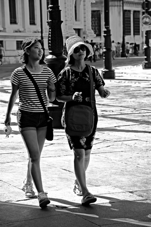 Seville, Spain, 5-8-2017 - Urban life - Asian tourist walking in the streetのeditorial素材